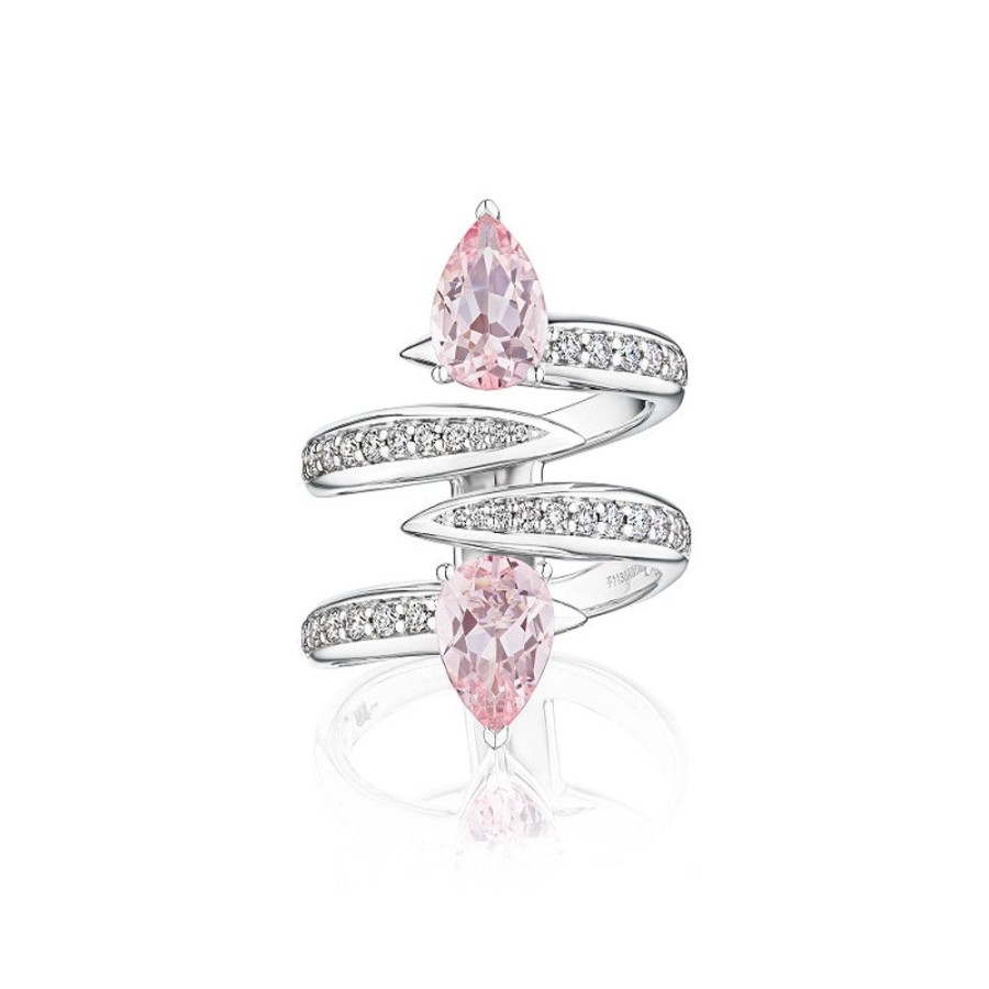 Ring Hueb | 18 Karat Amazonia (Cocar) White Gold Ring With Vs-Gh Diamonds And Pink