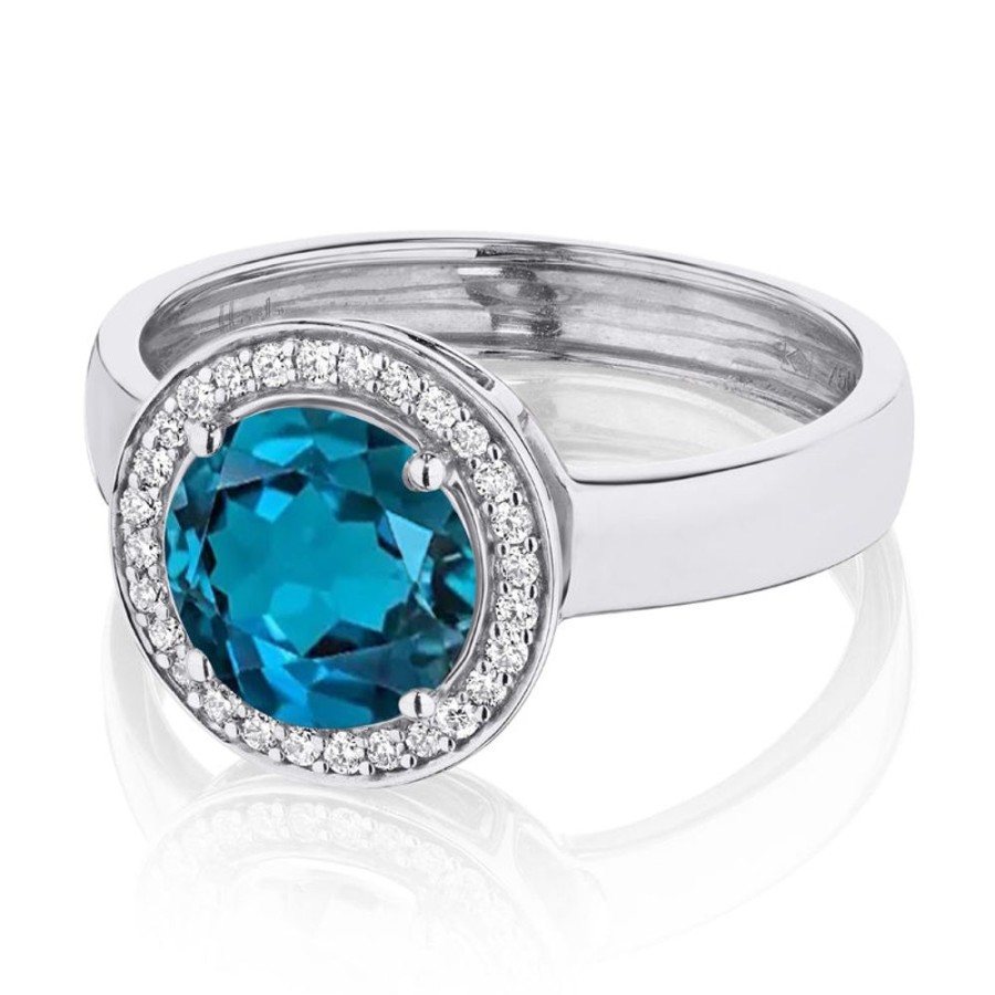 Ring Hueb | 18 Karat Bestow White Gold Ring With Vs-Gh Diamonds And Blue Topaz