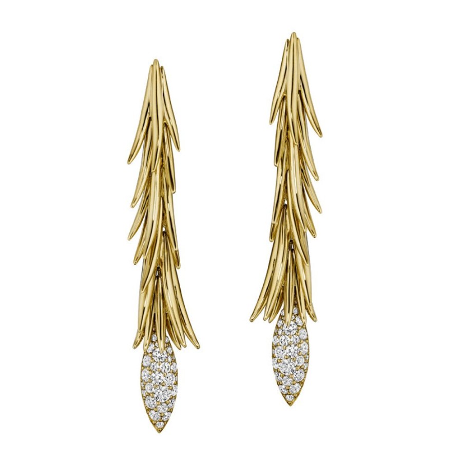 Earring Hueb | 18 Karat Tribal Yellow Gold Earring With Vs-Gh Diamonds