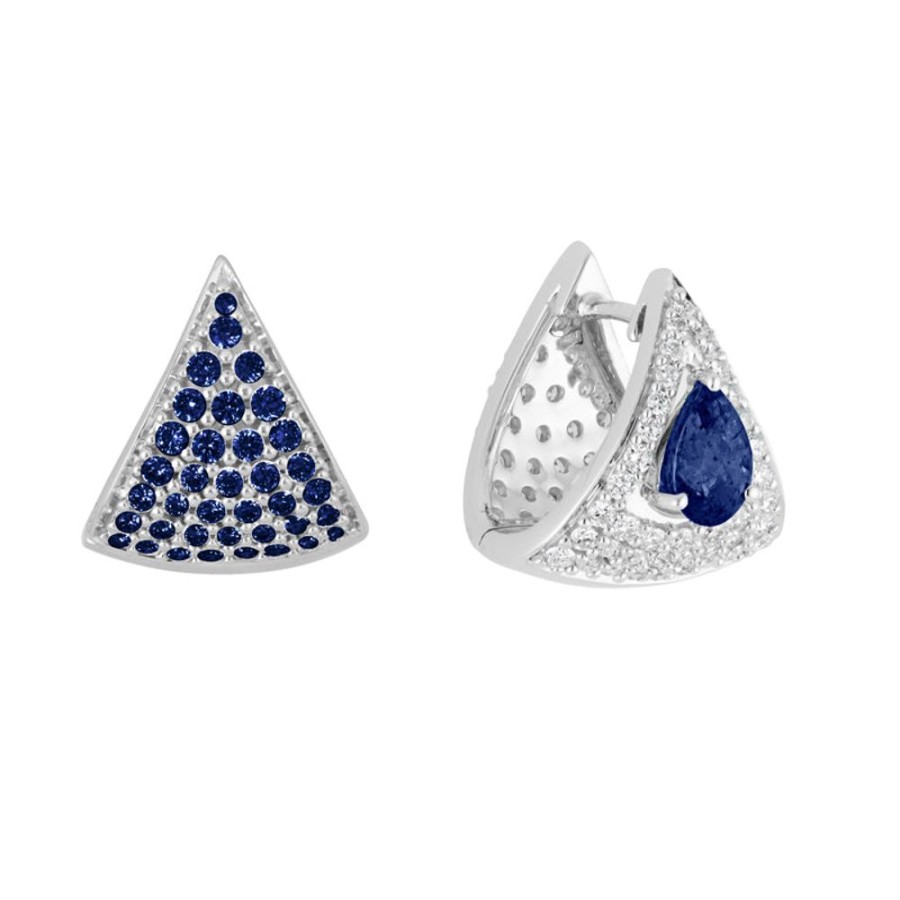 Earring Hueb | 18 Karat Mirage White Gold Earring With Vs-Gh Diamonds And Blue Sapphi