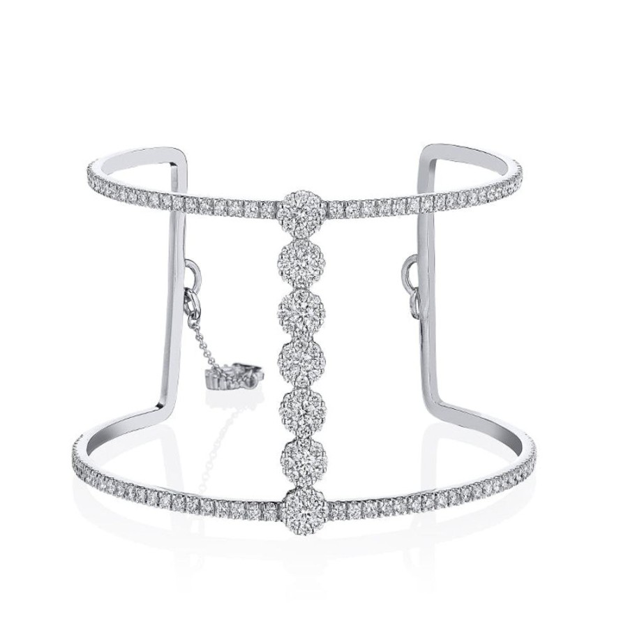 Bracelet/Bangle Hueb | 18 Karat Diamond Flower White Gold Bracelet/Bangle With Vs-Gh Diamonds