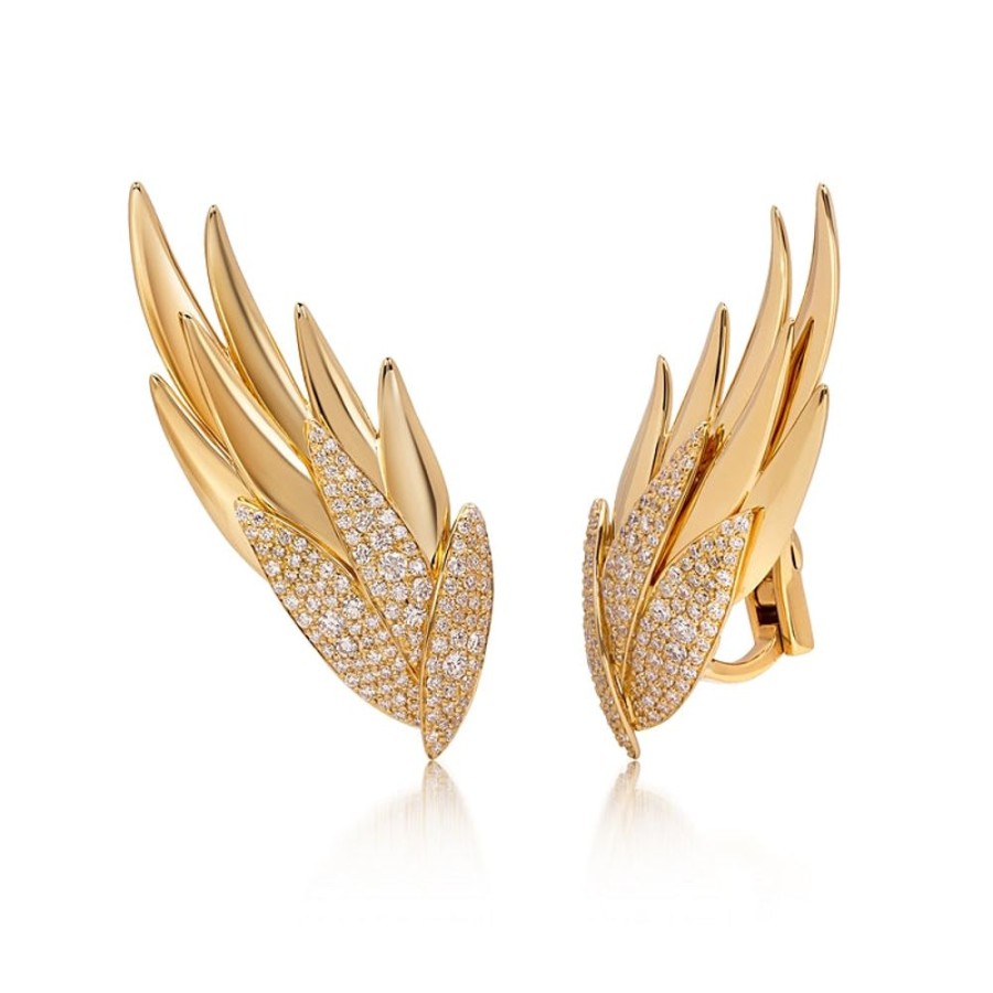 Earring Hueb | 18 Karat Tribal Yellow Gold Earring With Vs-Gh Diamonds