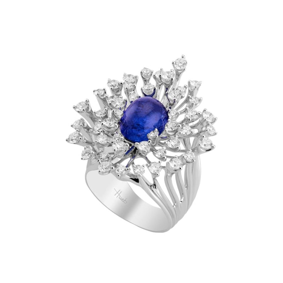 Ring Hueb | 18 Karat Luminus White Gold Ring With Vs-Gh Diamonds And Blue Tanzanit