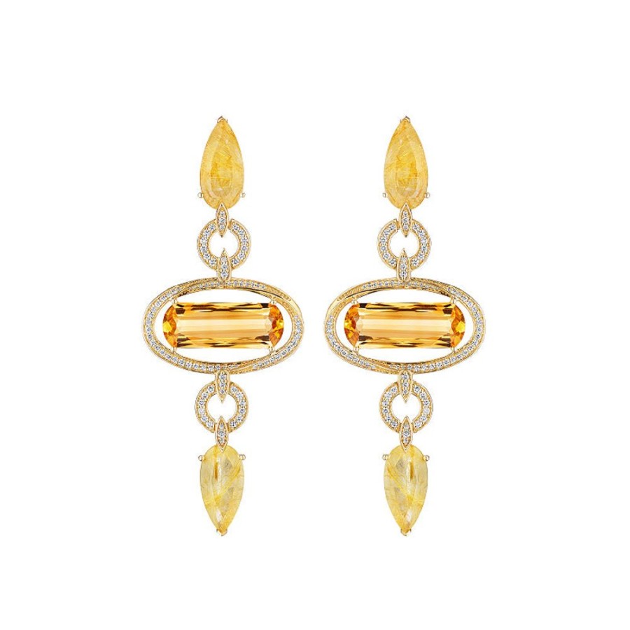 Earring Hueb | 18 Karat Onsa Yellow Gold Earring With Vs-Gh Diamonds And Yellow Citri