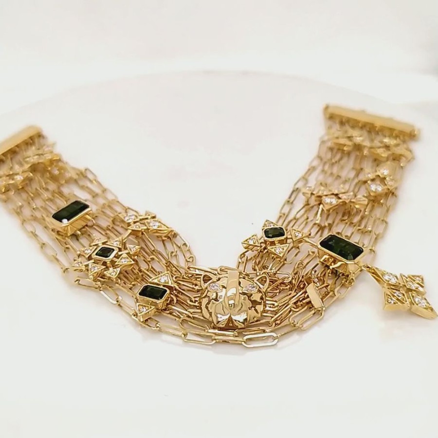 Bracelet/Bangle Hueb | 18 Karat Onsa Yellow Gold Bracelet/Bangle With Vs-Gh Diamonds And Gree