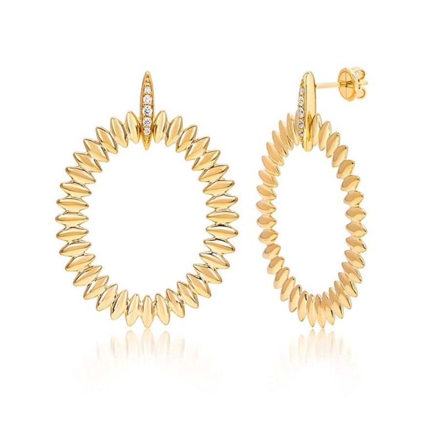 Earring Hueb | 18 Karat Tribal Yellow Gold Earring With Vs-Gh Diamonds