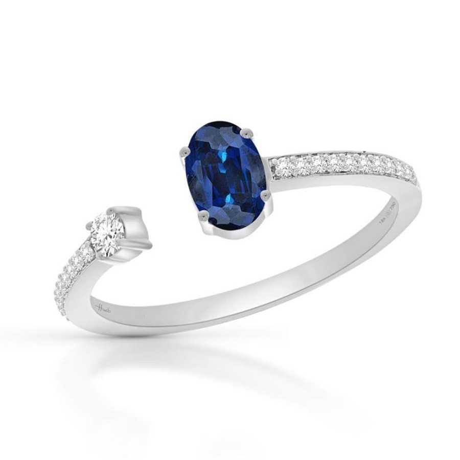 Ring Hueb | 18 Karat Spectrum White Gold Ring With Vs-Gh Diamonds And Blue Sapphir