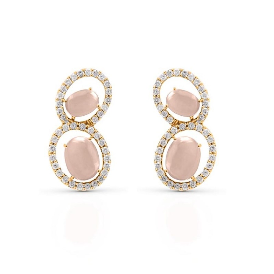 Earring Hueb | 18 Karat Bestow Pink Gold Earring With Vs-Gh Diamonds And Rose Quartz