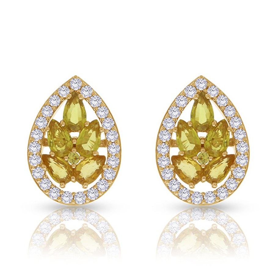 Earring Hueb | 18 Karat Spectrum Yellow Gold Earring With Vs-Gh Diamonds And Yellow S