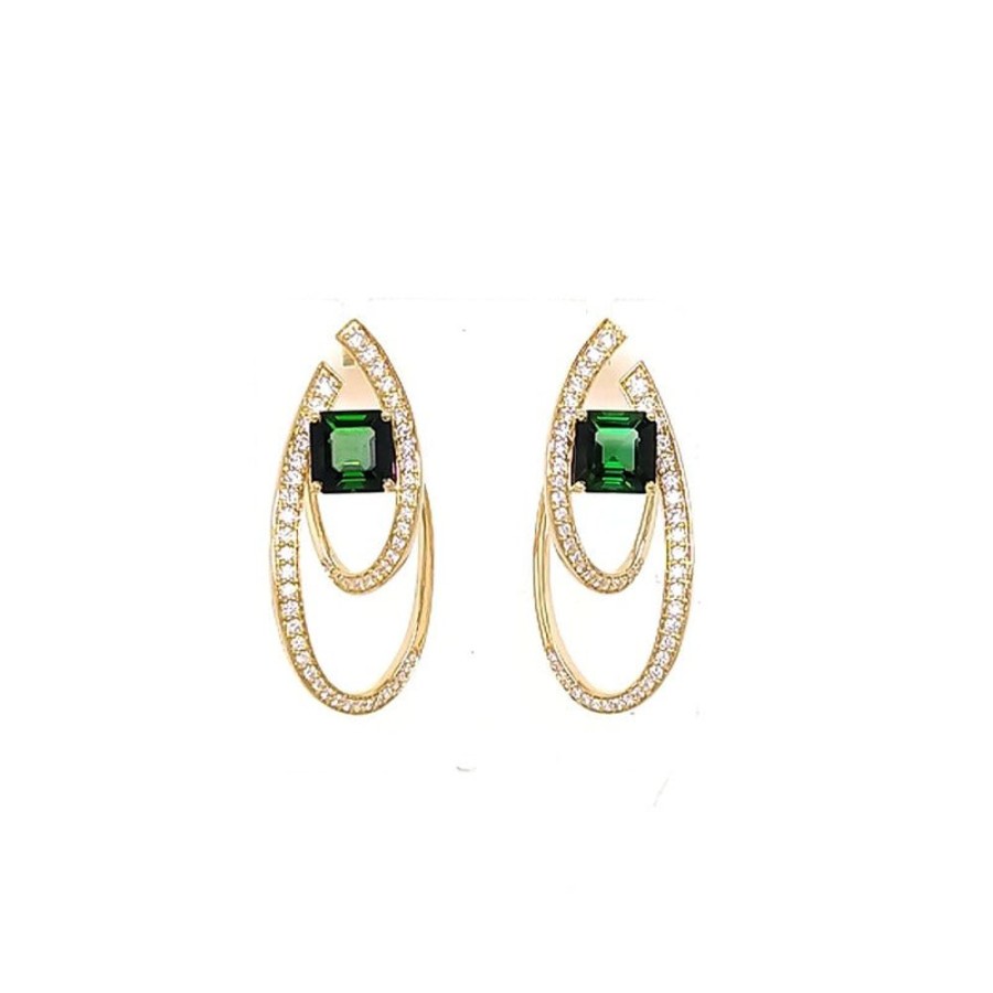 Earring Hueb | 18 Karat Spectrum Yellow Gold Earring With Vs-Gh Diamonds And Green To