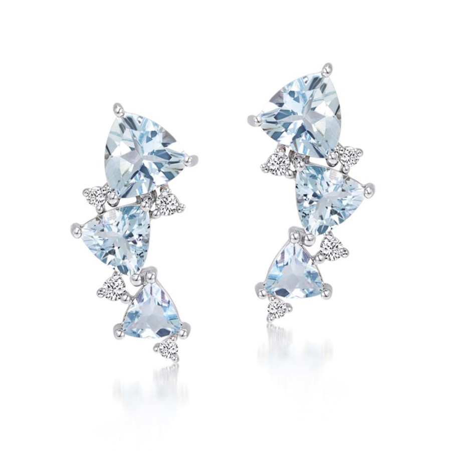 Earring Hueb | 18 Karat Mirage White Gold Earring With Vs-Gh Diamonds And Blue Aquama