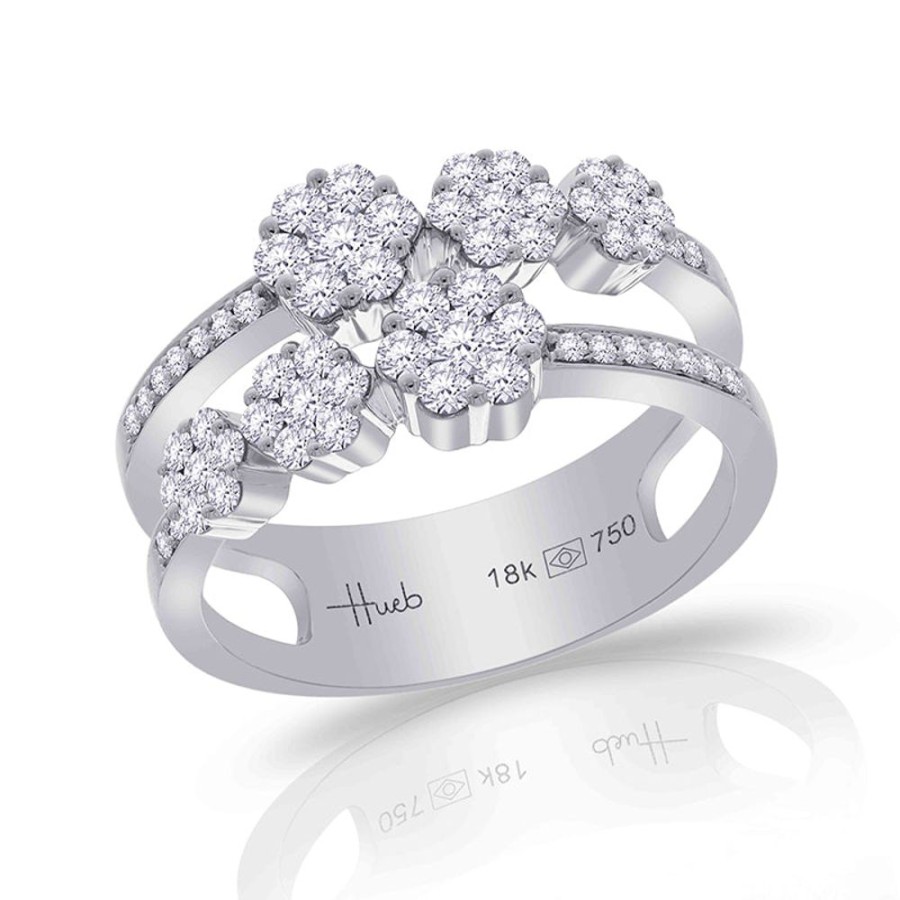 Ring Hueb | 18 Karat Diamond Flower White Gold Ring With Vs-Gh Diamonds