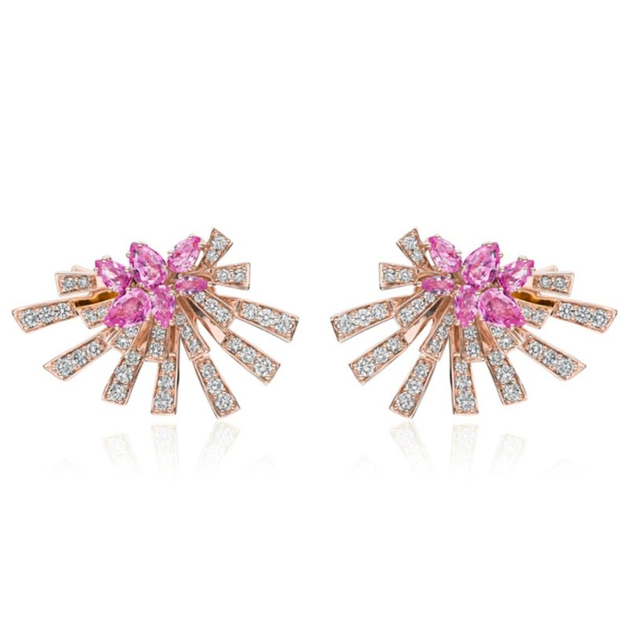 Earring Hueb | 18 Karat Mirage Pink Gold Earring With Vs-Gh Diamonds And Pink Sapphir