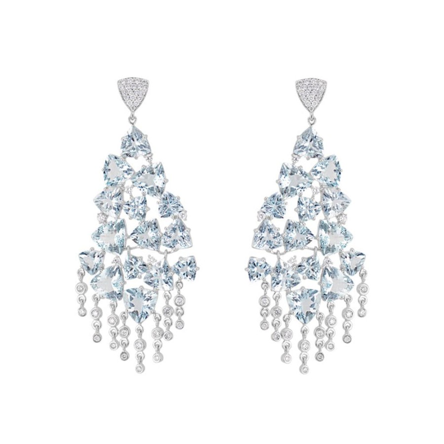 Earring Hueb | 18 Karat Mirage White Gold Earring With Vs-Gh Diamonds And Blue Aquama