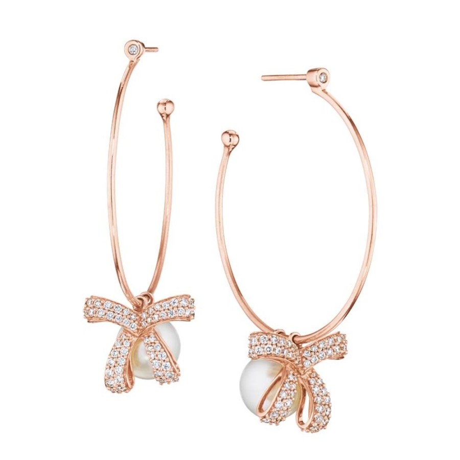 Earring Hueb | 18 Karat Romance Pink Gold Earring With Vs-Gh Diamonds And White Pearl