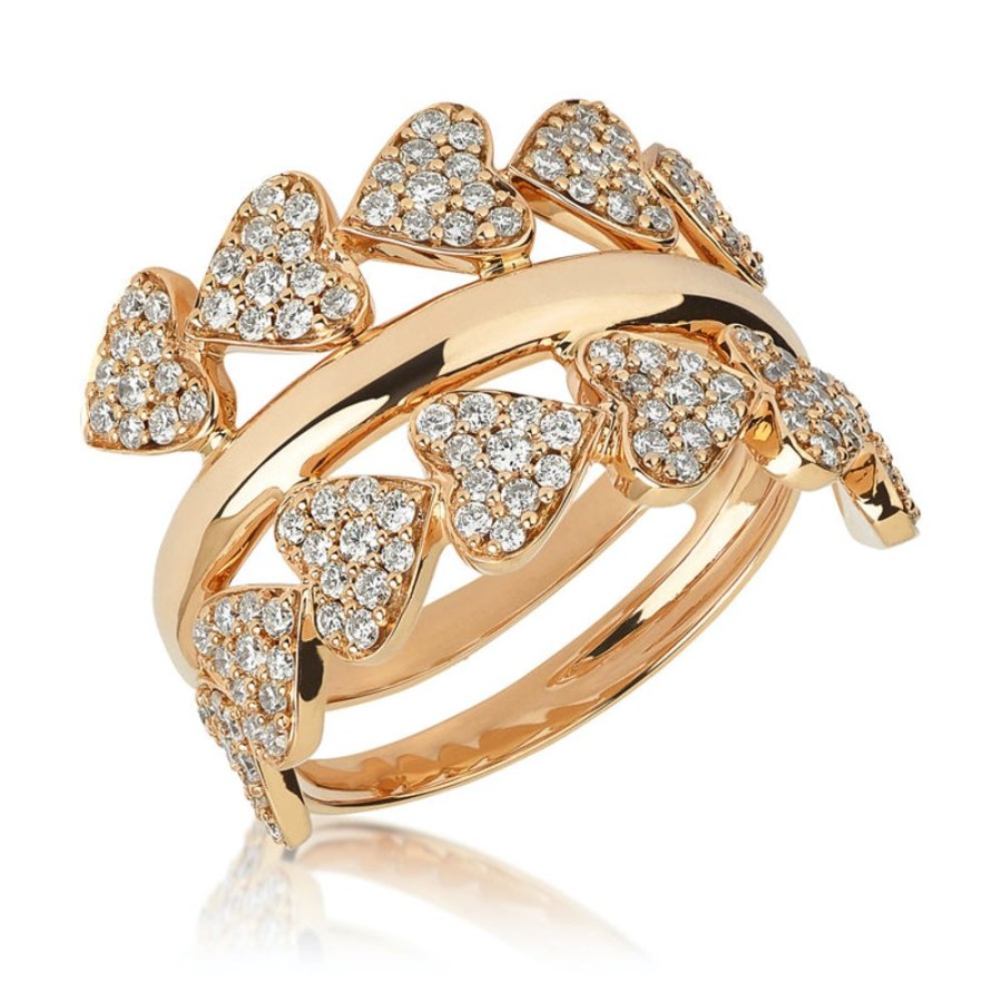 Ring Hueb | 18 Karat Hearts Pink Gold Ring With Vs-Gh Diamonds