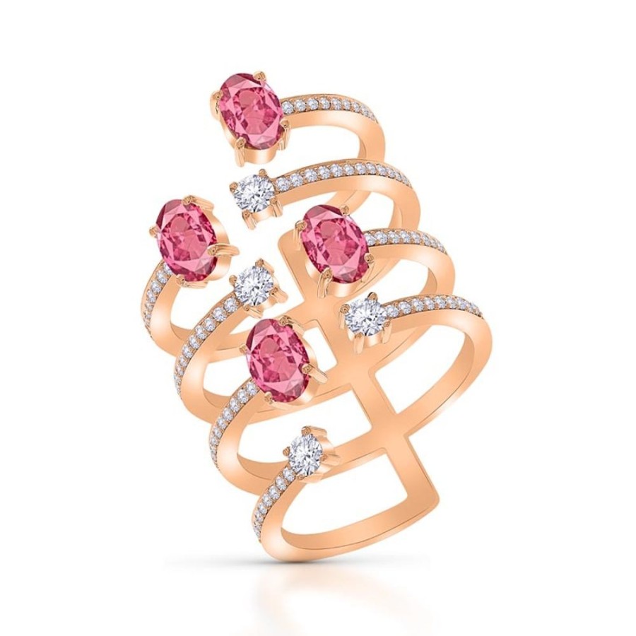 Ring Hueb | 18 Karat Spectrum Pink Gold Ring With Vs-Gh Diamonds And Pink Sapphire