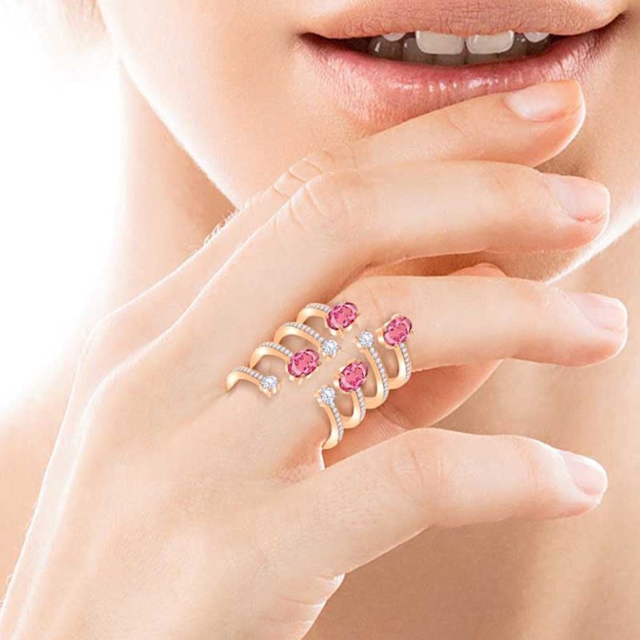 Ring Hueb | 18 Karat Spectrum Pink Gold Ring With Vs-Gh Diamonds And Pink Sapphire