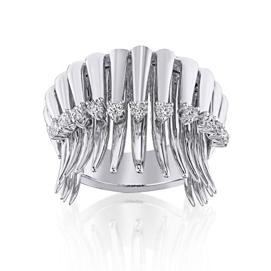 Ring Hueb | 18 Karat Tribal White Gold Ring With Vs-Gh Diamonds