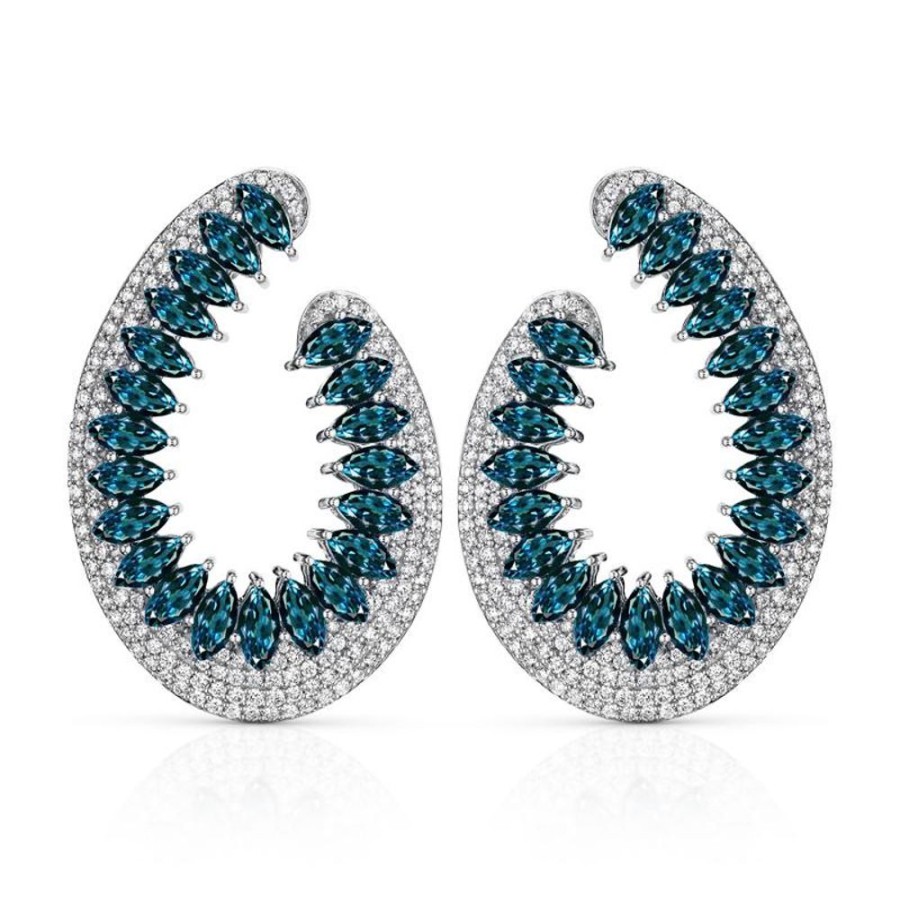 Earring Hueb | 18 Karat Mirage White Gold Earring With Vs-Gh Diamonds And Swiss Blue