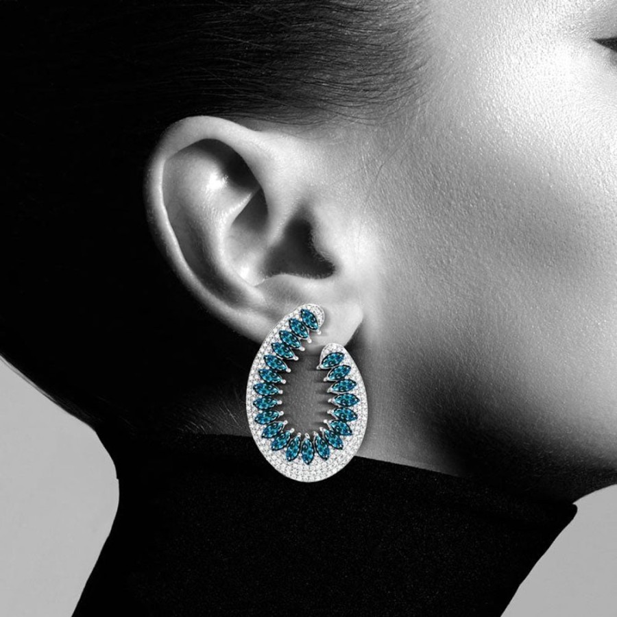 Earring Hueb | 18 Karat Mirage White Gold Earring With Vs-Gh Diamonds And Swiss Blue