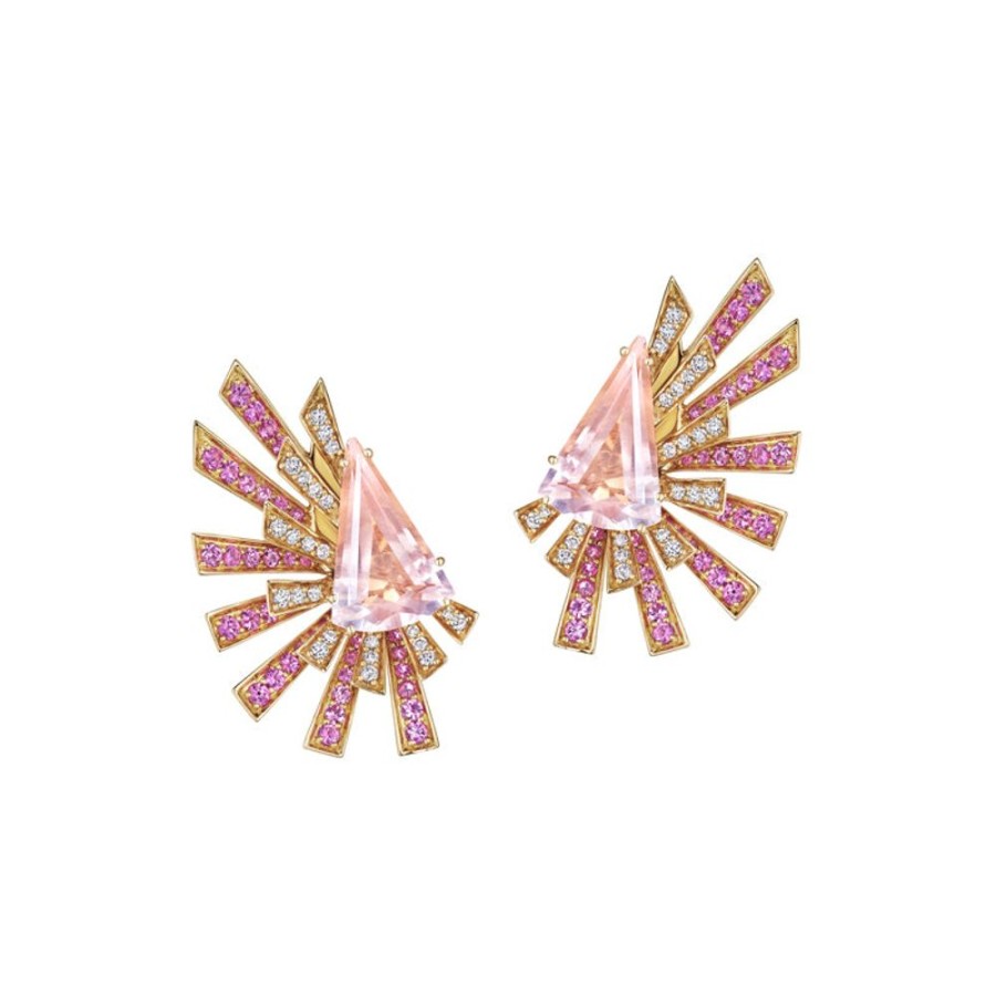 Earring Hueb | 18 Karat Mirage Pink Gold Earring With Vs-Gh Diamonds And Pink Sapphir