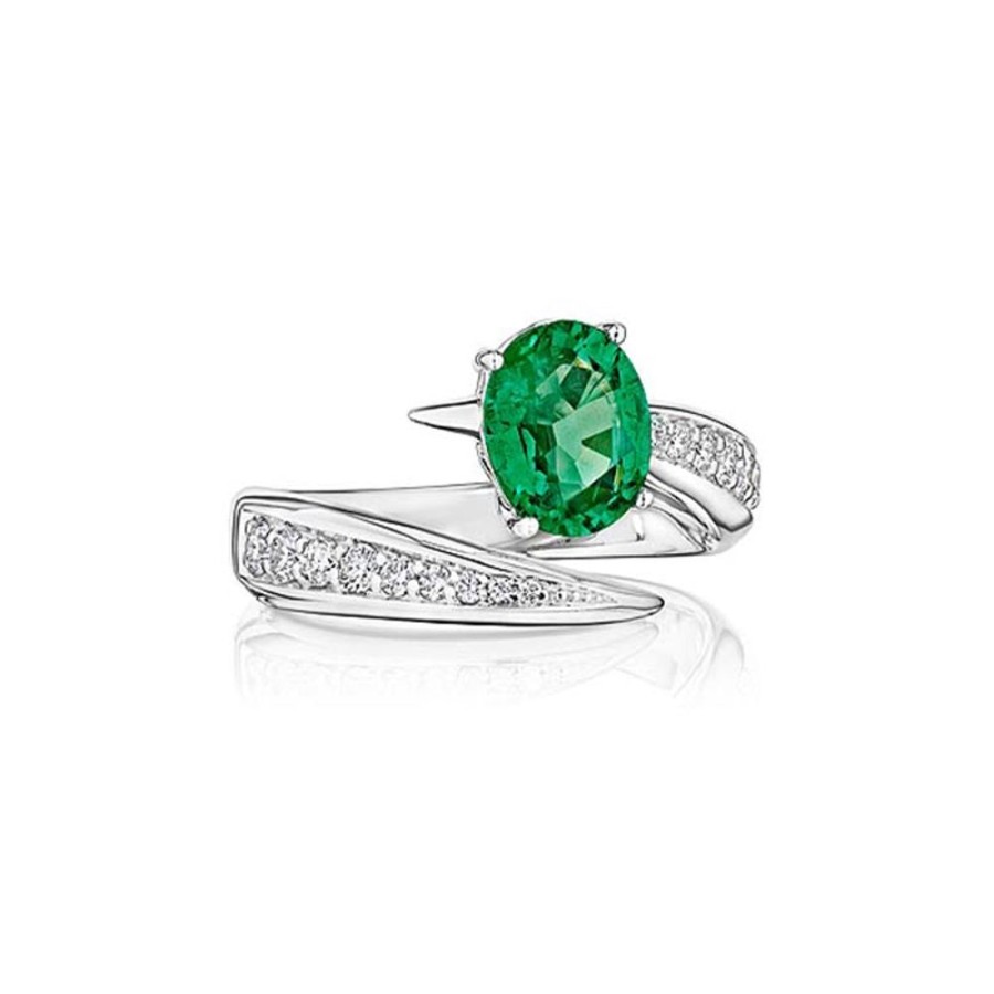 Ring Hueb | 18 Karat Amazonia (Cocar) White Gold Ring With Vs-Gh Diamonds And Gree