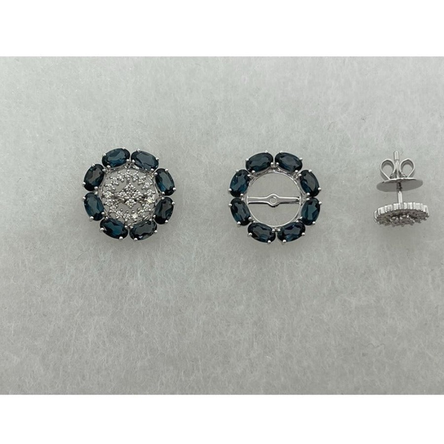 Earring Hueb | 18 Karat Bestow White Gold Earring With Vs-Gh Diamonds And Blue Topaz