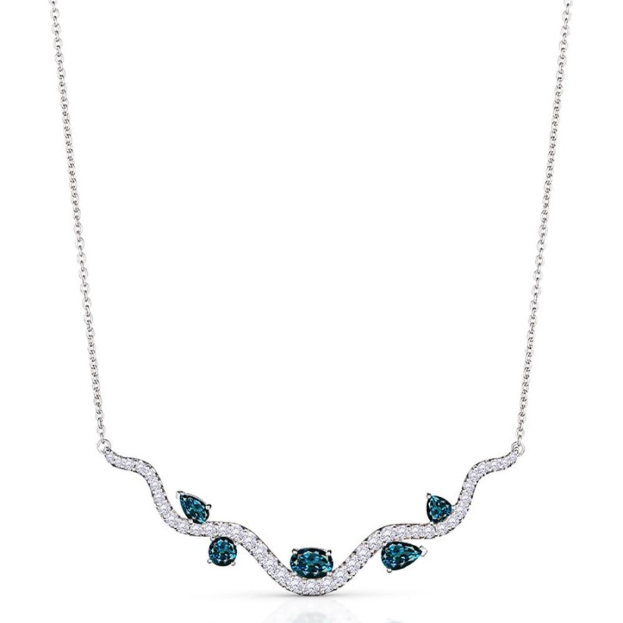 Necklace/Pendant Hueb | 18 Karat Mirage White Gold Necklace With Vs-Gh Diamonds And Blue Topaz