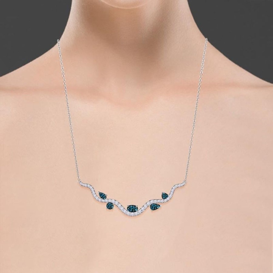 Necklace/Pendant Hueb | 18 Karat Mirage White Gold Necklace With Vs-Gh Diamonds And Blue Topaz