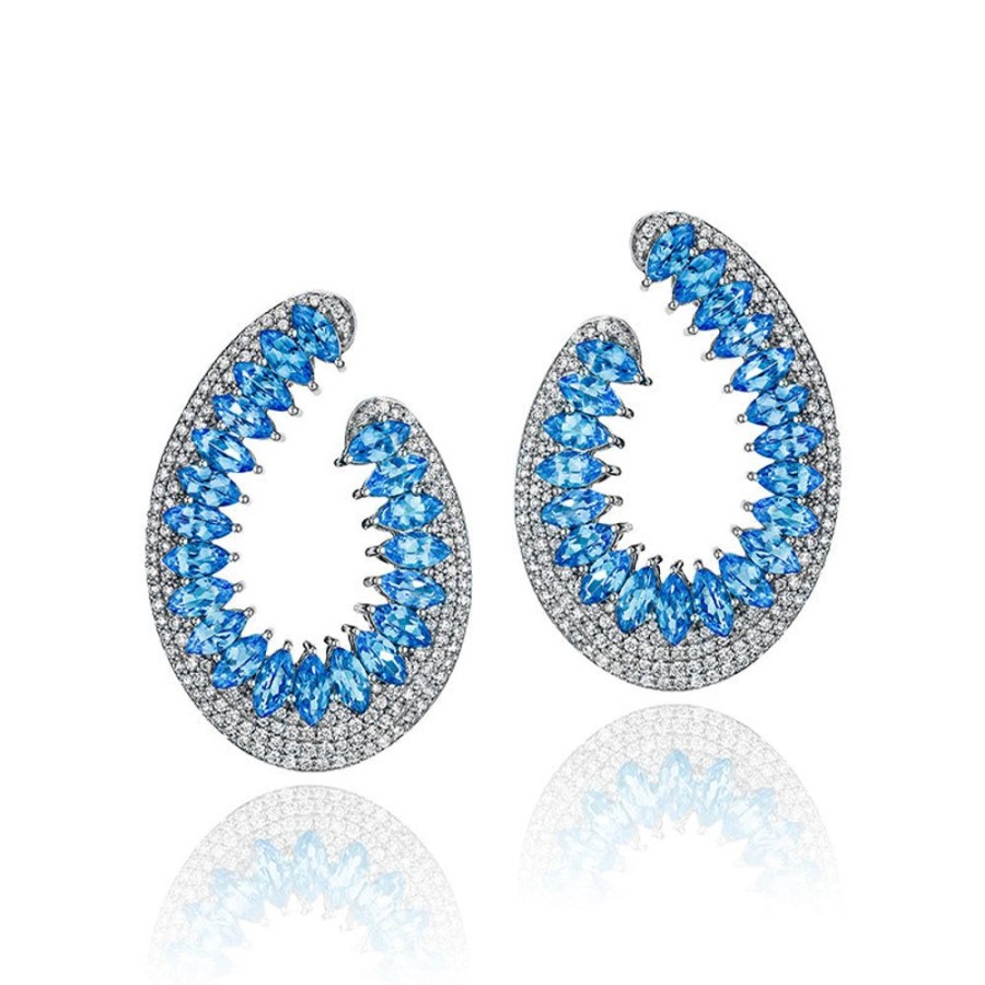 Earring Hueb | 18 Karat Mirage White Gold Earring With Vs-Gh Diamonds And Blue Topaz