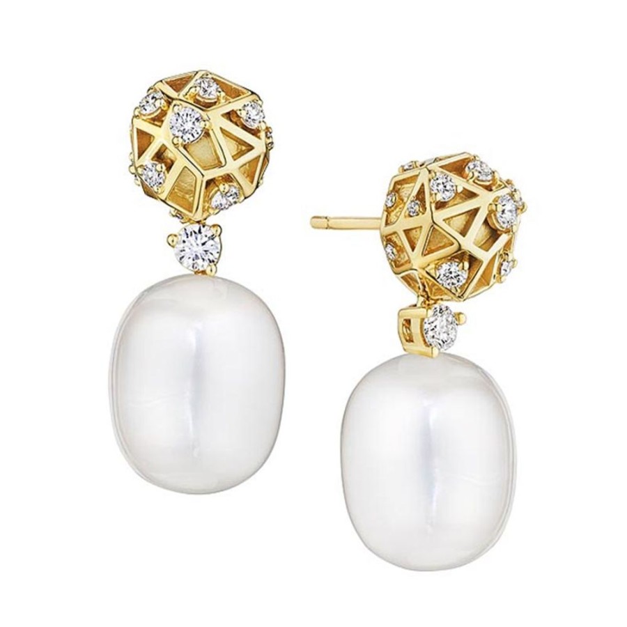 Earring Hueb | 18 Karat Estelar Yellow Gold Earring With Vs-Gh Diamonds And White Bar