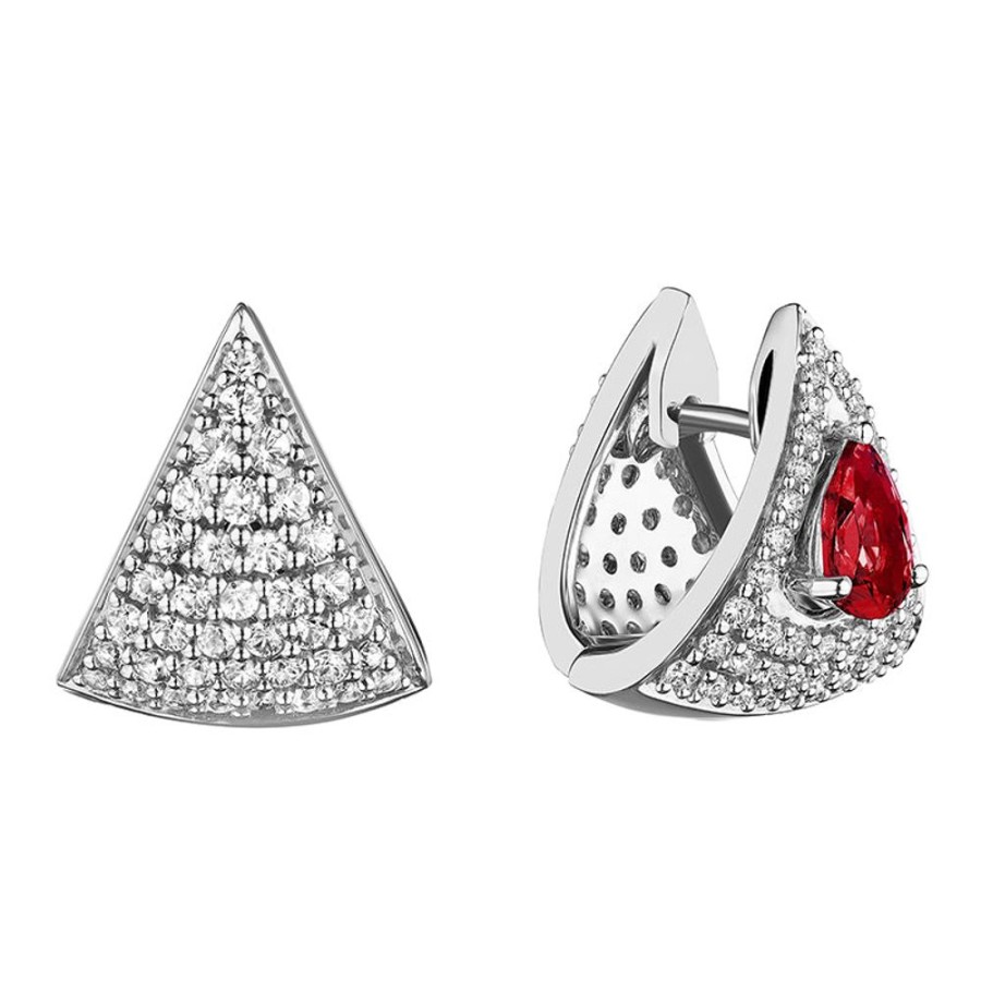 Earring Hueb | 18 Karat Mirage White Gold Earring With Vs-Gh Diamonds And Red Ruby