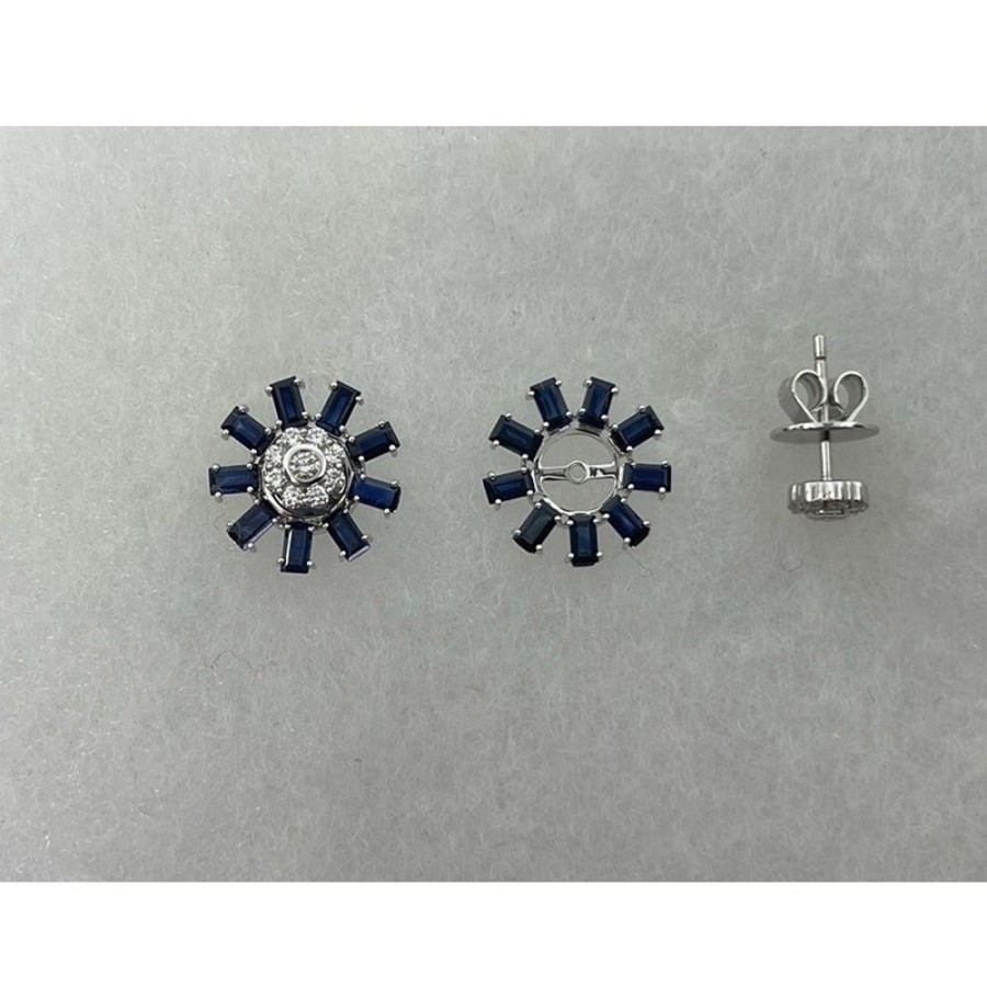 Earring Hueb | 18 Karat Bestow White Gold Earring With Vs-Gh Diamonds And Blue Sapphi