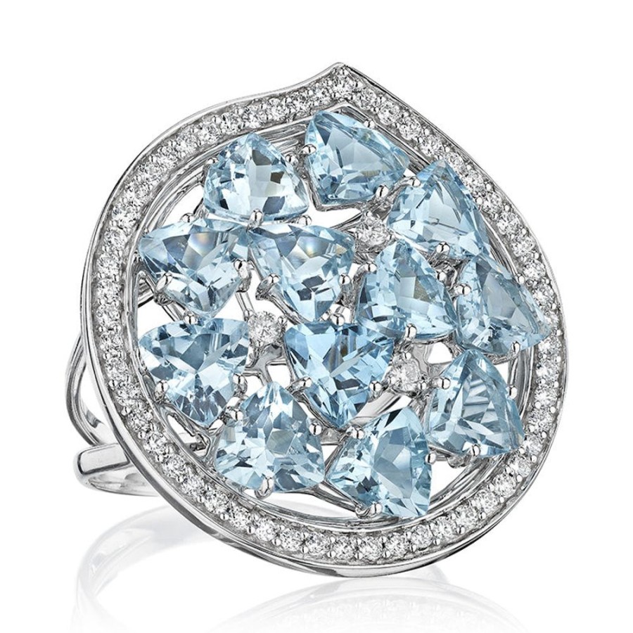 Ring Hueb | 18 Karat Mirage White Gold Ring With Vs-Gh Diamonds And Blue Aquamarin