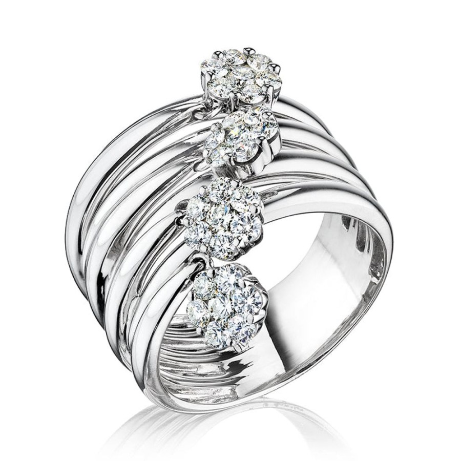 Ring Hueb | 18 Karat Diamond Flower White Gold Ring With Vs-Gh Diamonds