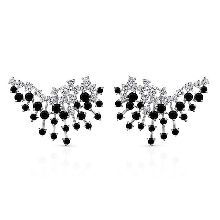 Earring Hueb | 18 Karat Luminus White Gold Earring With Vs-Gh And Black Diamonds