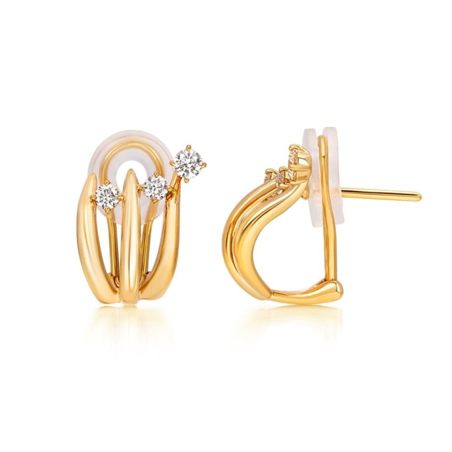 Earring Hueb | 18 Karat Tribal Yellow Gold Earring With Vs-Gh Diamonds