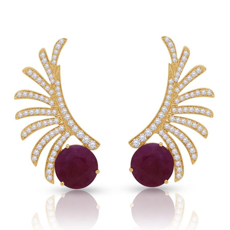 Earring Hueb | 18 Karat Apus Yellow Gold Earring With Vs-Gh Diamonds And Red Ruby