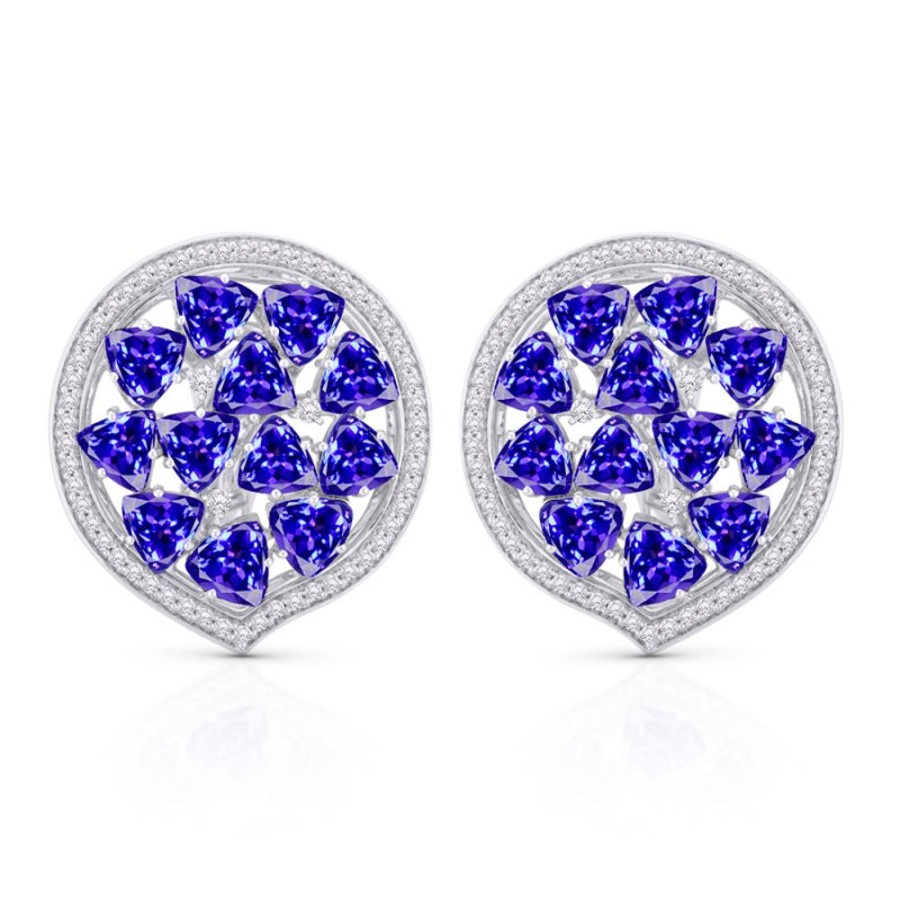 Earring Hueb | 18 Karat Mirage White Gold Earring With Vs-Gh Diamonds And Blue Tanzan