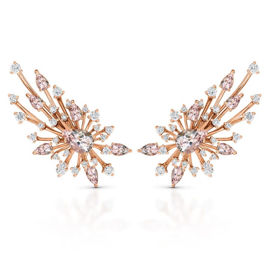 Earring Hueb | 18 Karat Luminus Pink Gold Earring With Vs-Gh Diamonds And Rose Morgan