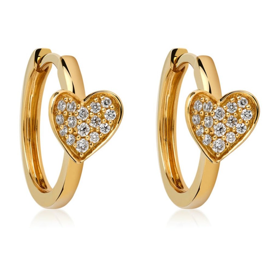 Earring Hueb | 18 Karat Hearts Yellow Gold Earring With Vs-Gh Diamonds