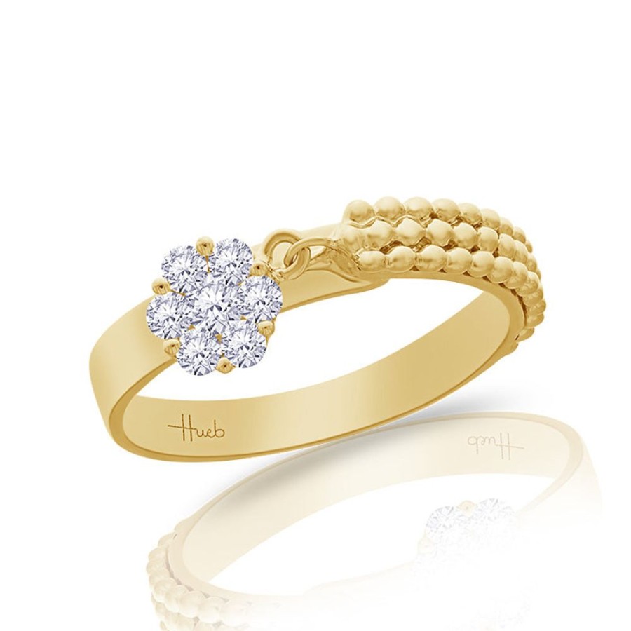 Ring Hueb | 18 Karat Bubbles Yellow Gold Ring With Vs-Gh Diamonds