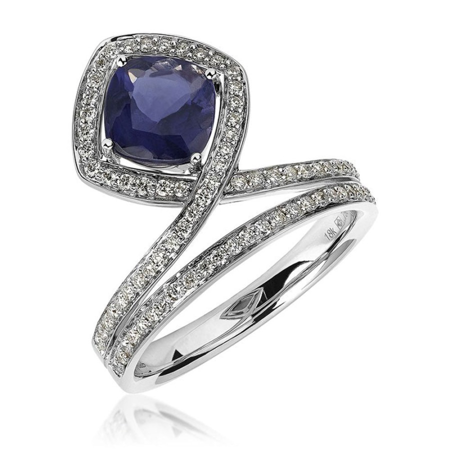 Ring Hueb | 18 Karat Spectrum White Gold Ring With Vs-Gh Diamonds And Blue Sapphir