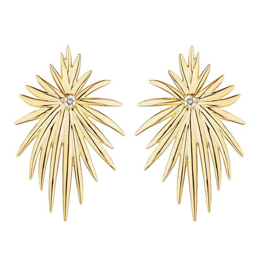 Earring Hueb | 18 Karat Tribal Yellow Gold Earring With Vs-Gh Diamonds