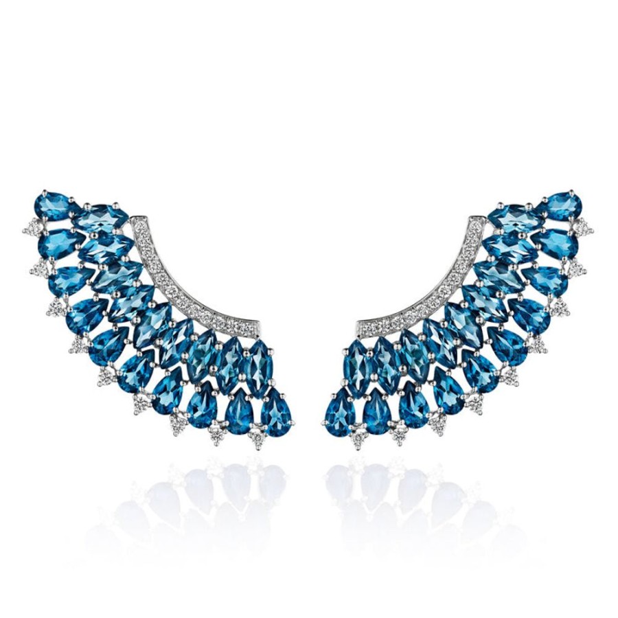 Earring Hueb | 18 Karat Mirage White Gold Earring With Vs-Gh Diamonds And Blue Topaz