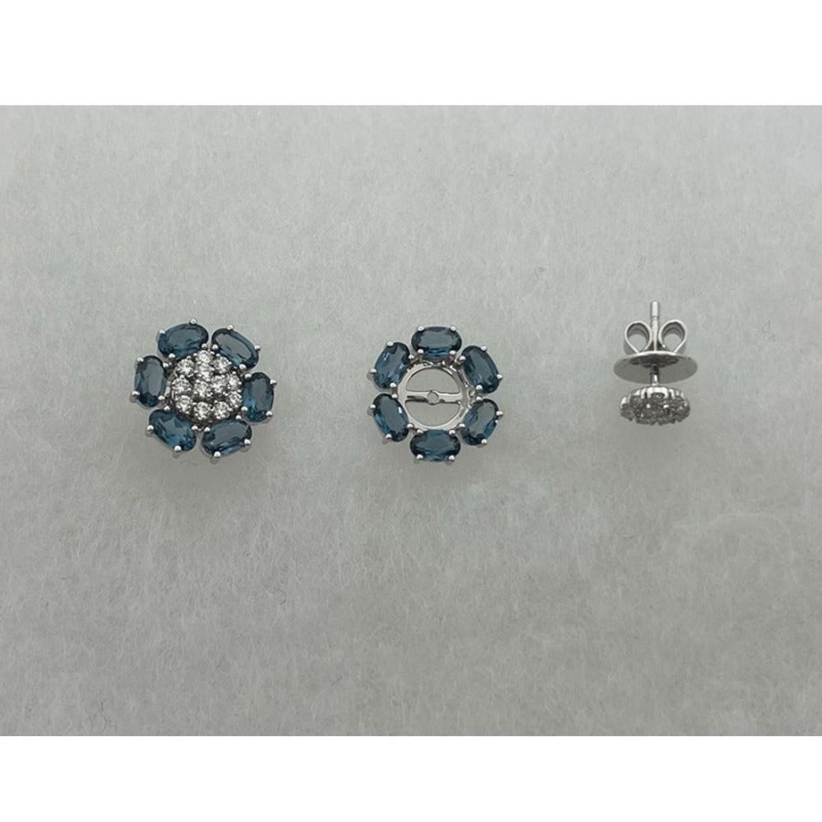 Earring Hueb | 18 Karat Bestow White Gold Earring With Vs-Gh Diamonds And Blue Topaz