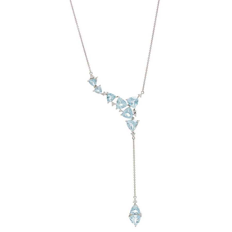 Necklace/Pendant Hueb | 18 Karat Mirage White Gold Necklace With Vs-Gh Diamonds And Blue Aquam