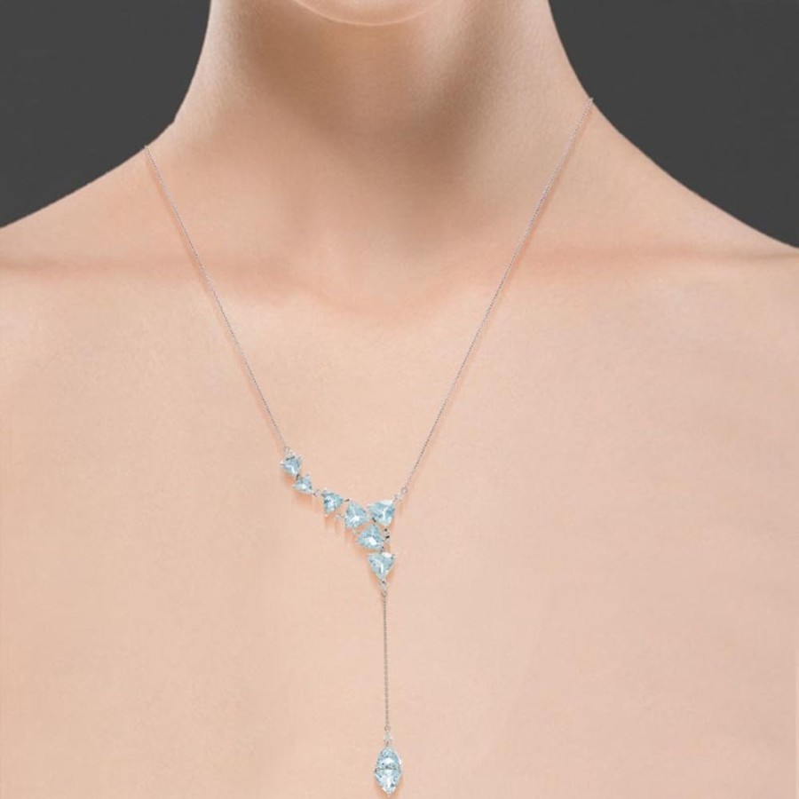 Necklace/Pendant Hueb | 18 Karat Mirage White Gold Necklace With Vs-Gh Diamonds And Blue Aquam