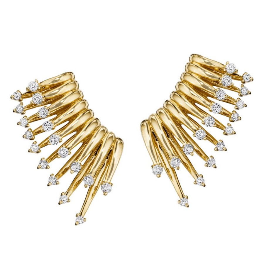 Earring Hueb | 18 Karat Tribal Yellow Gold Earring With Vs-Gh Diamonds